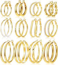 12 Pairs Gold Hoop Earrings Set for Women, Lightweight Big/Large Hoop Earrings M