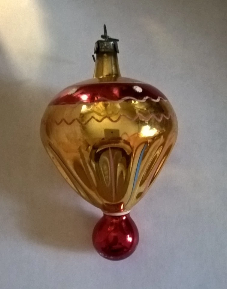 Vintage Gold Indent Drop Ball Balloon Christmas Ornament Poland  Glass - Image 3 of 4