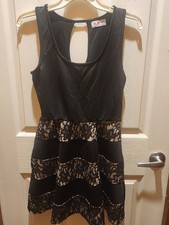 Three Pink Hearts Black Lace Sleeveless Scoop Neck Keyhole Back Mini Dress