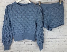 SPELL & THE GYPSY Bonfire Jumper Sweater Knit Sky Blue Shorts Set Size Small