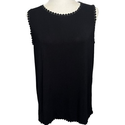 HALOGEN Black Dot Lace Trim Sleeveless Top Relaxed Fit Women's Size Medium
