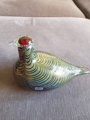 Vtg Finland Oiva Toikka Nuutajarvi Iridescent Green Glass Fasaani