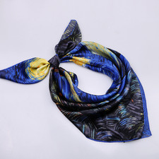 100 Silk Mulberry Scarf Women Neckerchief Wrap Sun oil painting Print 90X90cm