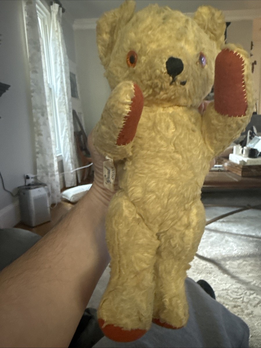 Vintage 1940s Teddi Gund 12” Jointed Mohair Teddy Bear w/ Tag