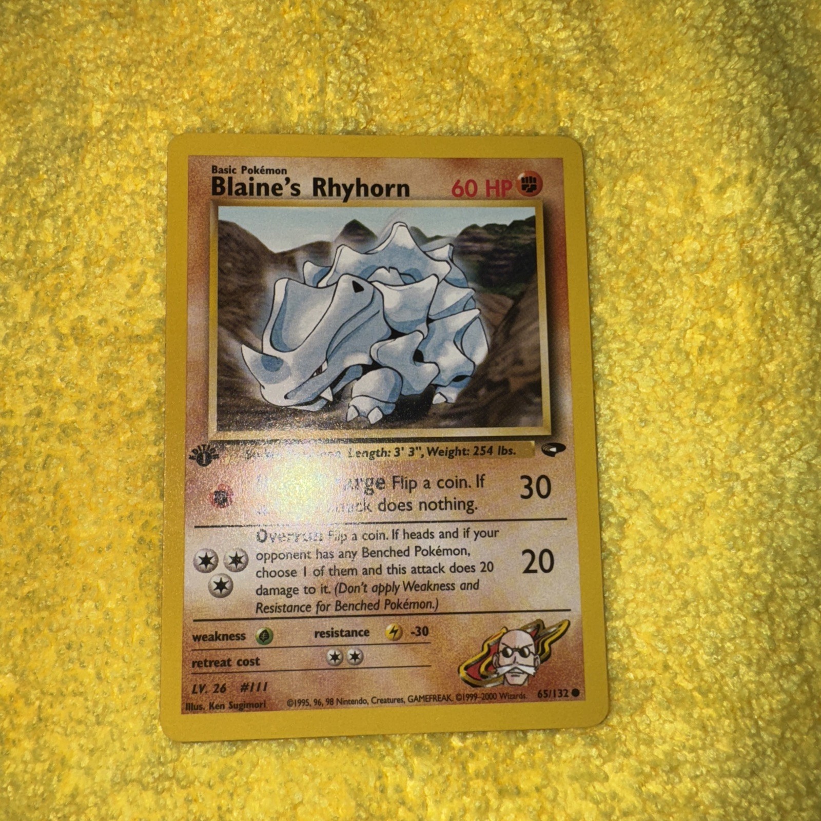 Pokémon 1st Edition Blaine’s Rhyhorn 65/132 Gym Challenge Near Mint NM Vintage