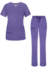 Adar Pro Heather Scrub Set For Women Enhanced V-Neck Top  Multi Pocket Pants