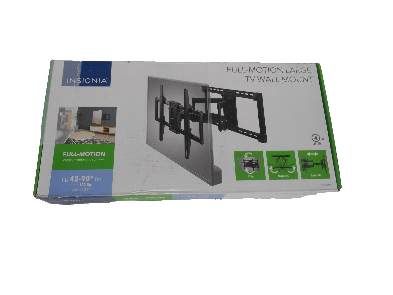 Insignia NS-TVLFMB Full-Motion TV Wall Mount for 42-90" TVs Extends 22" Black
