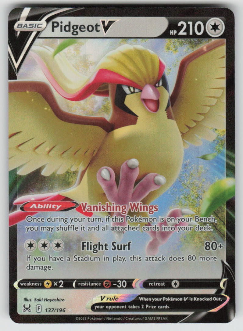 Pidgeot V 137/196 Holo V Rare Lost Origin Pokemon Holo Near Mint