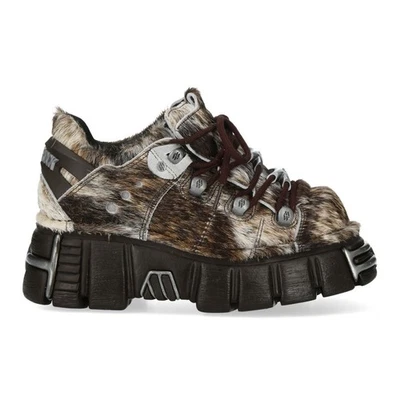 New Rock M-120N-C114 Bottines Plateforme Gothique Cuir Fourrure Marron - Photo 1/4
