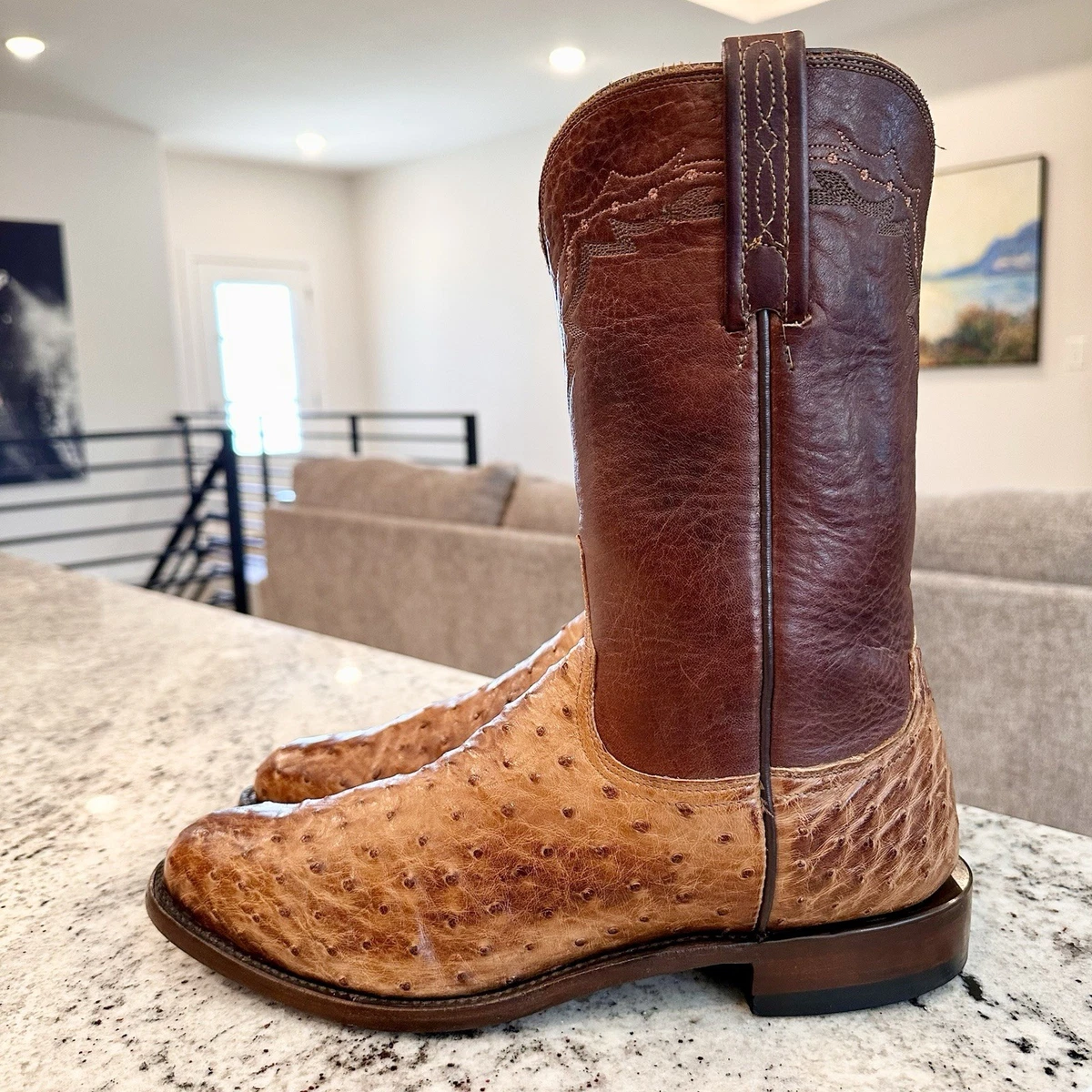 Vintage Lucchese Cowboy Boots Brown Exotic Leather Mens 8.5 D Custom Western Vintage Lucchese Broken-in and Distressed Whiskey Tobacco  main image 2