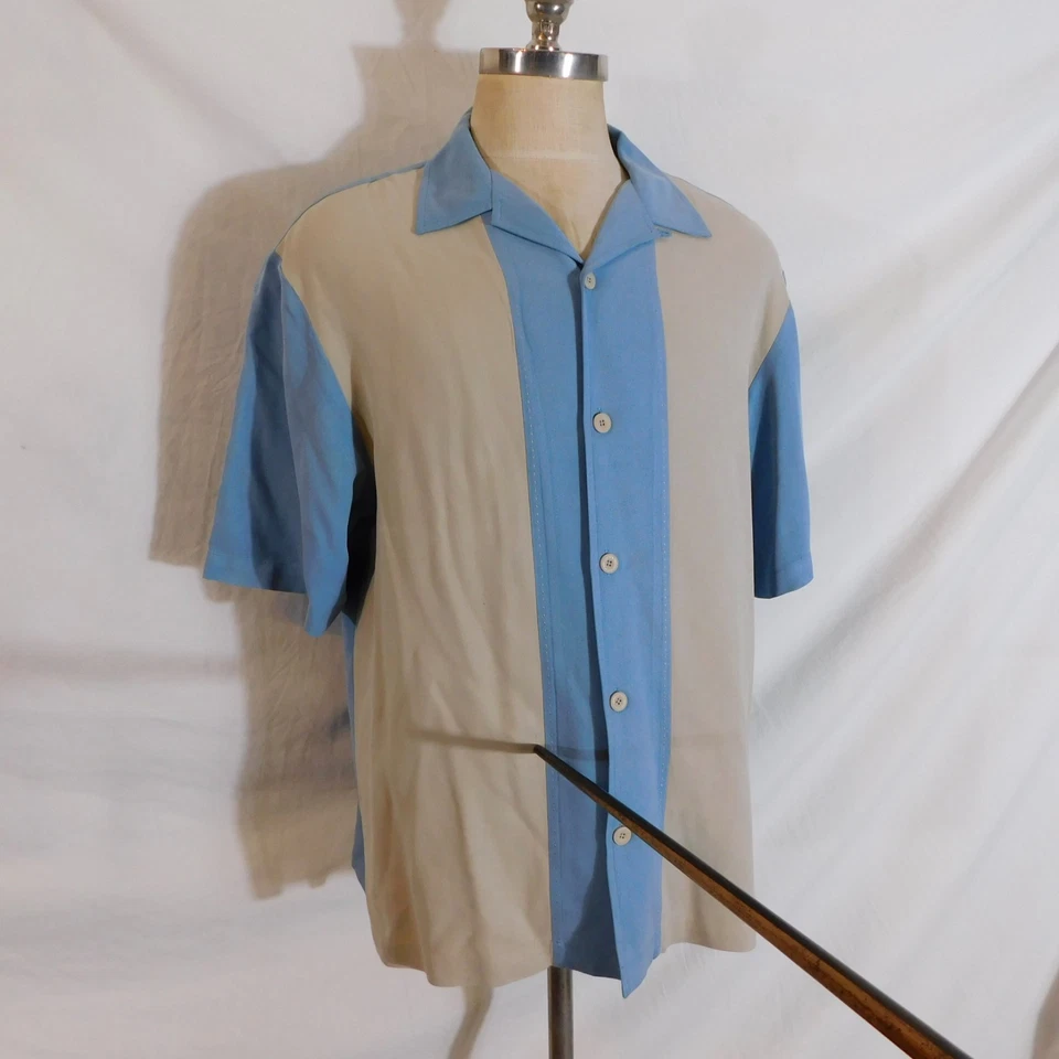 Camisa De Colección Nat Nast Para Hombre Talla M Seda Azul Retro Rayas Ricky Bowling Camp Soprano Foto 2 de 4