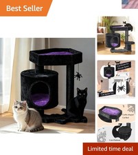 Small Gothic Cat Tree with Spider Toy and Cushioned Platform for Indoor Play