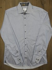 Stenstroms Slimline Shirt Mens 16.5 42 Blue Stripe Twofold Cotton Paisley Trim