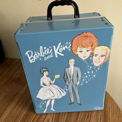 Vintage Blue Barbie & Ken Doll Carrying Case - 1963 Mattel Clothes Trunk - MINTY