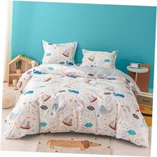 100 Organic Cotton Duvet Cover for Kids Teens, 4 Pieces Soft Full/Queen Whale