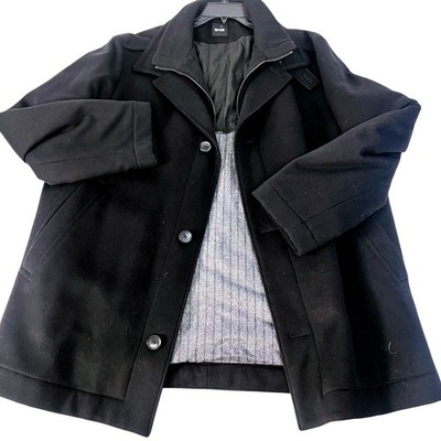 Hugo Boss Coxx-1 Pea Coat Mens 46R Black Cashmere Wool Zip Liner Winter Overcoat