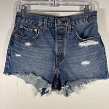 VTG Levi s 501 Cutoff Shorts Womens 28 Light Wash Distressed Raw Hem Button Fly