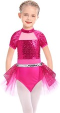 AFAVOM Toddler Girls Sequin Ballet Leotard Sparkly Gymnastics 3-4T, Hot Pink