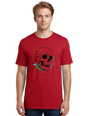 Skull-With-Rose-1 Mens Graphic Tee, 100% Cotton, Casual Summer Wear