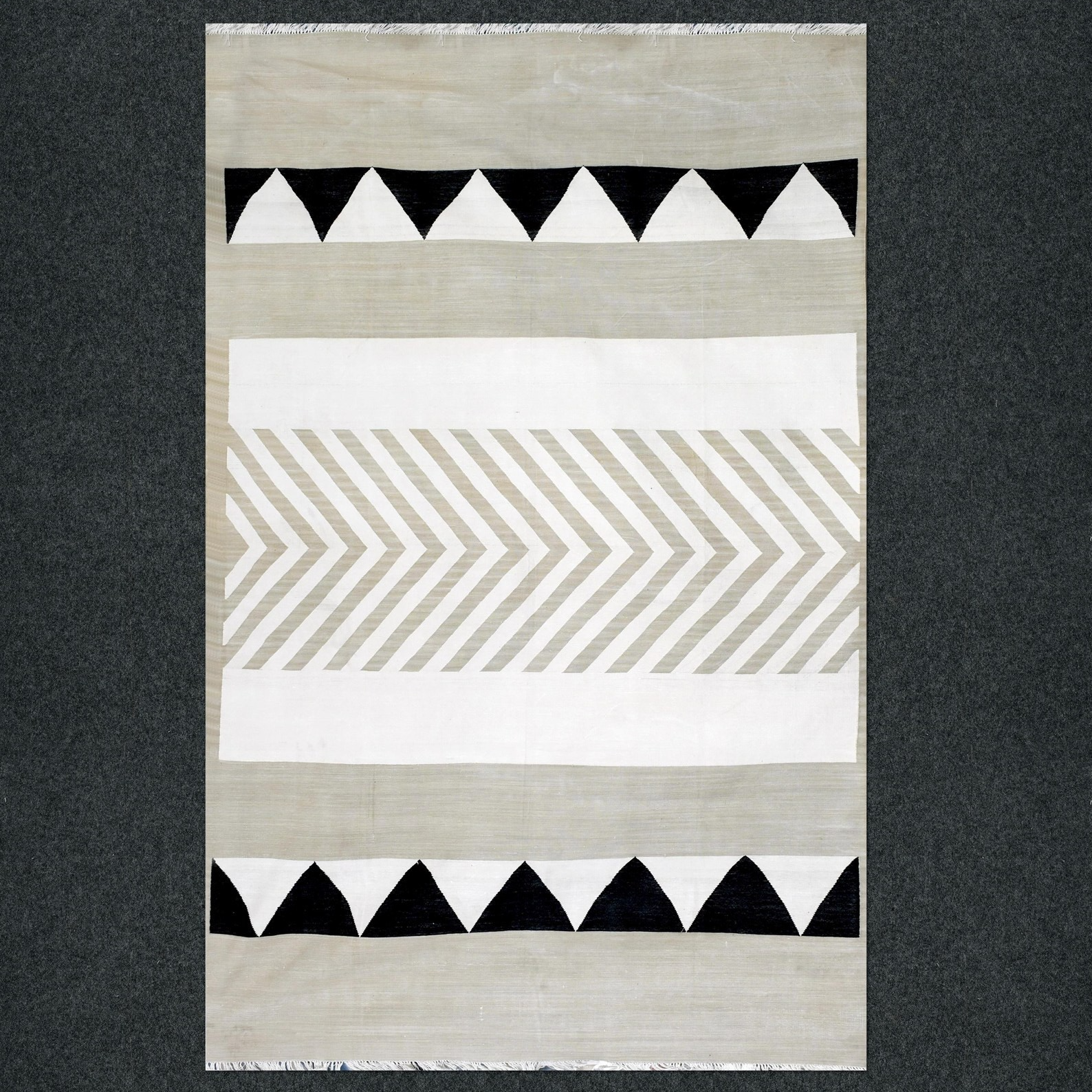 Handwoven Cotton Dhurrie Rug Color Gray and Black Handmade Design Carpet Rug