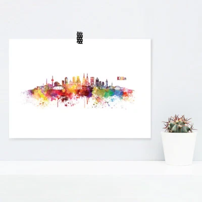 JUNIWORDS Poster "Skyline Köln" in Aquarell Geschenk Geburtstag DIN A4 A3 A2 A1 - Bild 1 von 3
