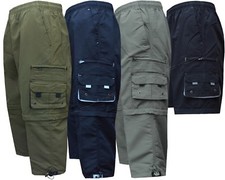 New Mens Elasticated Waist 2 In1 Zip Off Cargo Combat 3/4 Long Shorts Pant M-XXL