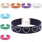 Womens Choker Collar Necklace Crystal Heart Soft Flannel Tattoo Charm Gothic UK