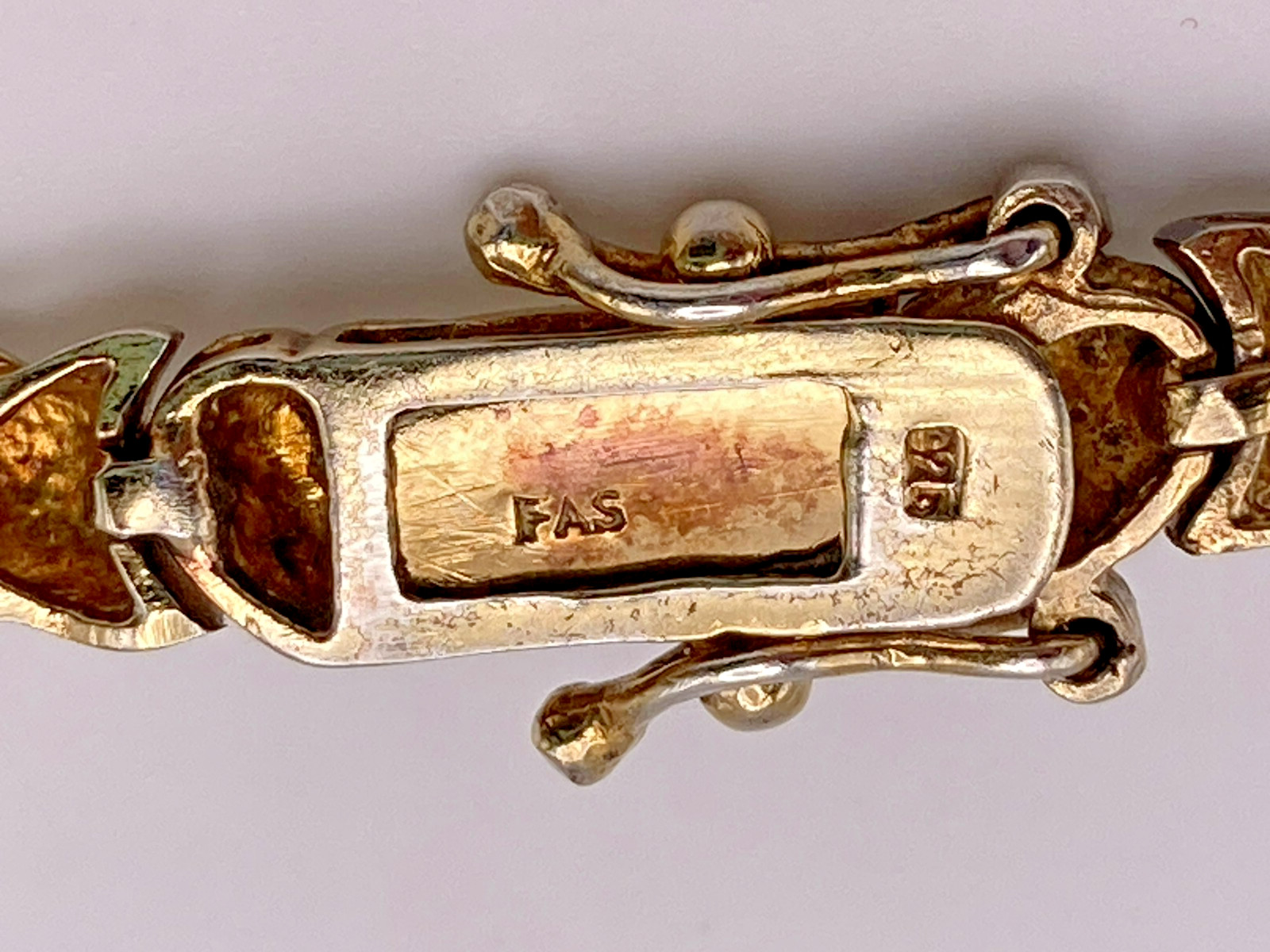 Sterling Silver Hearts Hugs & Kisses Bracelet Signed FAS 925 Gold Vermeil 7"