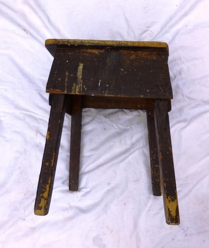 Vintage Wooden Handmade Rustic Brown Shabby Chic Foot Stool Seat Plant Stand - Picture 4 of 5