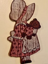 Wood Wall art plaque child children baby bear Apron Polka Dots Vintage