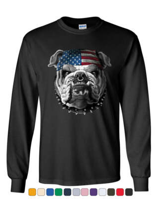 Mean American Bulldog Long Sleeve T-Shirt Stars and Stripes Bandana Badass Tee