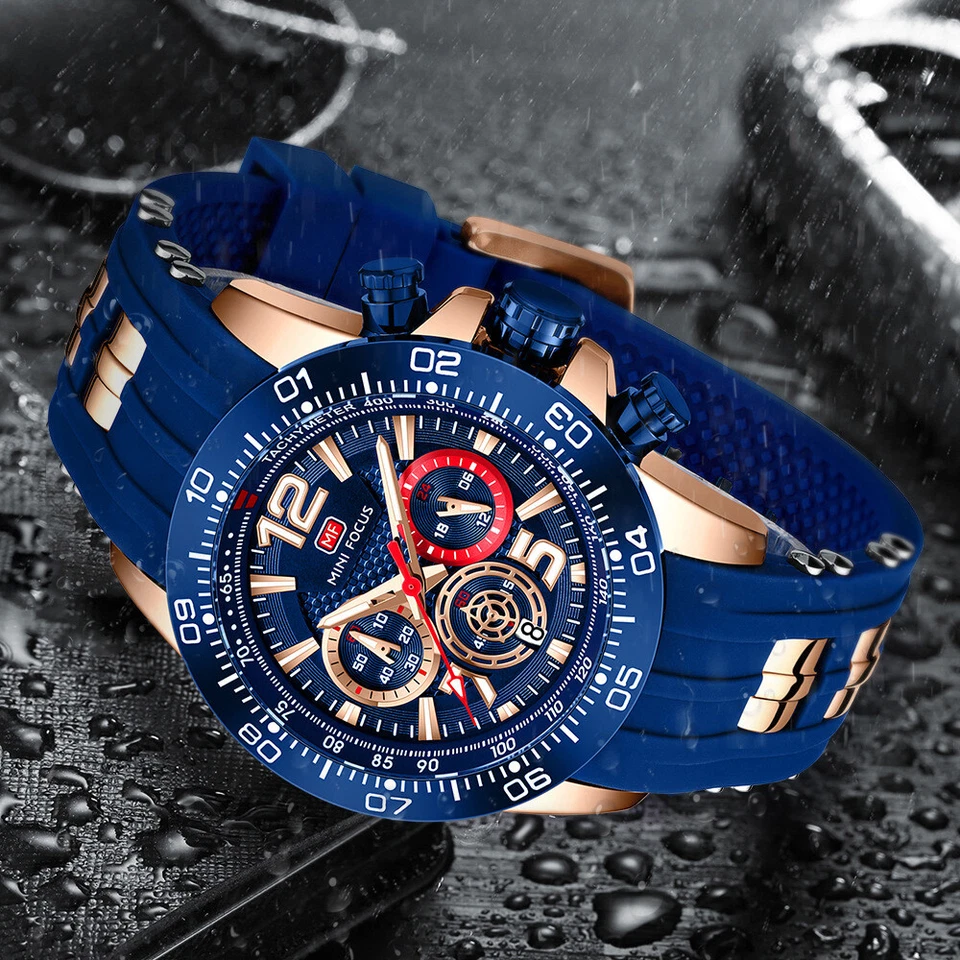 Reloj de pulsera MINI FOCUS para hombre de cuarzo deportivo luminoso cronógrafo correa de silicona Foto 3 de 4