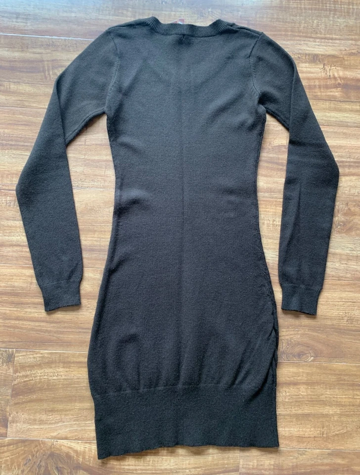 Derek сердце женщин Juniors коричневый вязаный короткое платье резинке длинным рукавом Sz S - Изображение 2 из 4