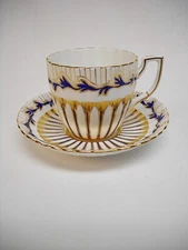 Vintage ROYAL CHELSEA BONE CHINA CUP & SAUCER-434A-WHITE WITH COBALT & GOLD-VG