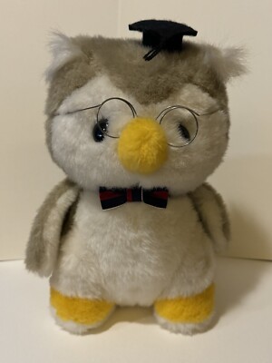 Vintage Rare Nuigurumi San-ei Plush Owl W/ Bow Tie Glasses & Grad Cap SEIYU tag