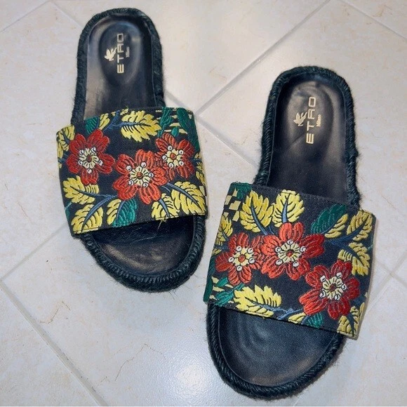 ETRO Multicolor Silk paisley Canvas Leather Slip On Espadrille