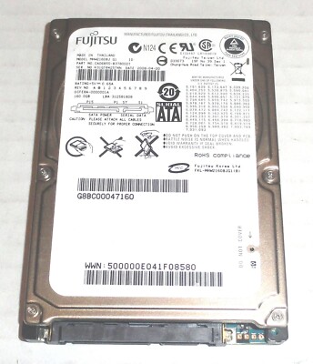 Fujitsu MHW2160BJ G1 160GB Sata Hard Drive P/N: CA06855-B378000T F/W: 0000001A