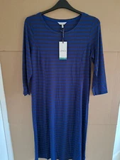 Joules Casey dark blue & navy stripe jersey midi dress UK 14 New with tag unworn