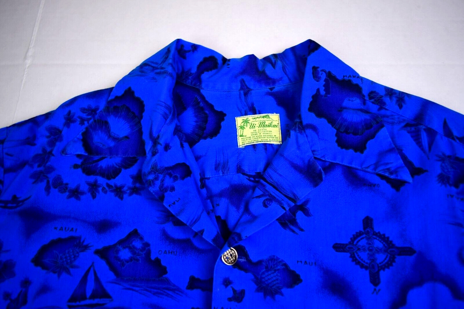 Hawaiian Shirt VTG Ui Maikai Deep Blue Shirt L 60… - image 2