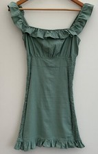 ASOS Green sleeveless Dress Size 8 Cotton frill detail womens