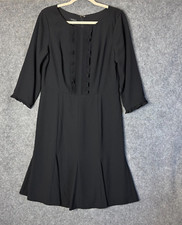 Talbots Dress Women's 8 Black Crepe Ruffle Front Flounced Hem 3/4 Sleeve Shift