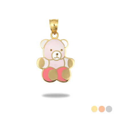 Gold Rosey Rosa Emaille Teddybär Wende Anhänger Halskette (gelb/rose/weiß)