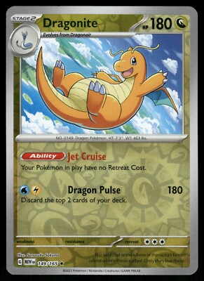 Dragonite Reverse Holo NM 149/165 Scarlet & Violet 151 Pokemon