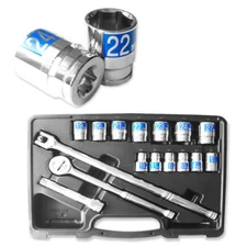 Neiko 17pcs 1/2" Dr. Metric 6pt Hi-Viz Socket Set & Ratchet Extension Bar Tools