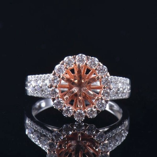 Round 6.5mm Natural Diamond Semi Mount Engagement Ring Setting Solid 14K Gold - Picture 4 of 8