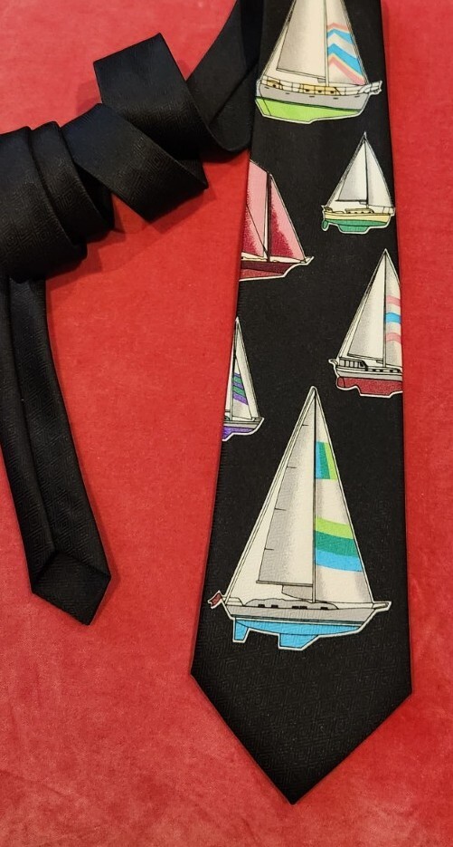 NEW! UMO LORENZO COLLECTION Men's Black Sailboat Print Designer Necktie!