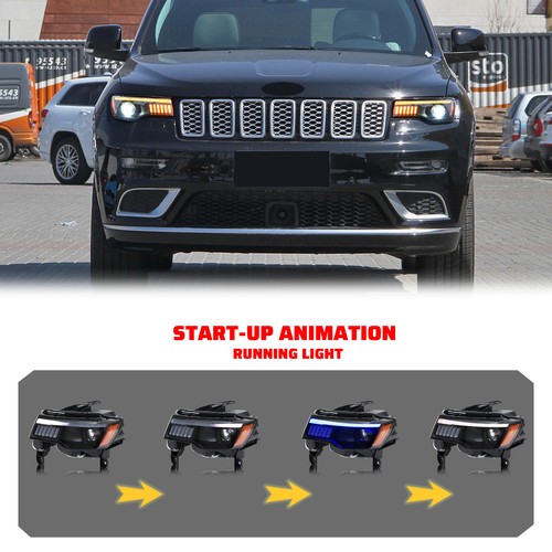 LED Headlights for Jeep Grand Cherokee WK2 4th Gen 2017-2021 Blackout Front Lamp - Picture 3 of 5
