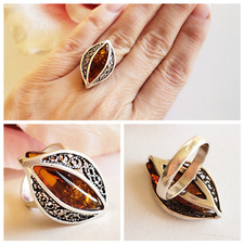 BALTIC AMBER 100 925 STERLING SILVER RING GORGEOUS NATURAL Amber 5 gr SZ 6