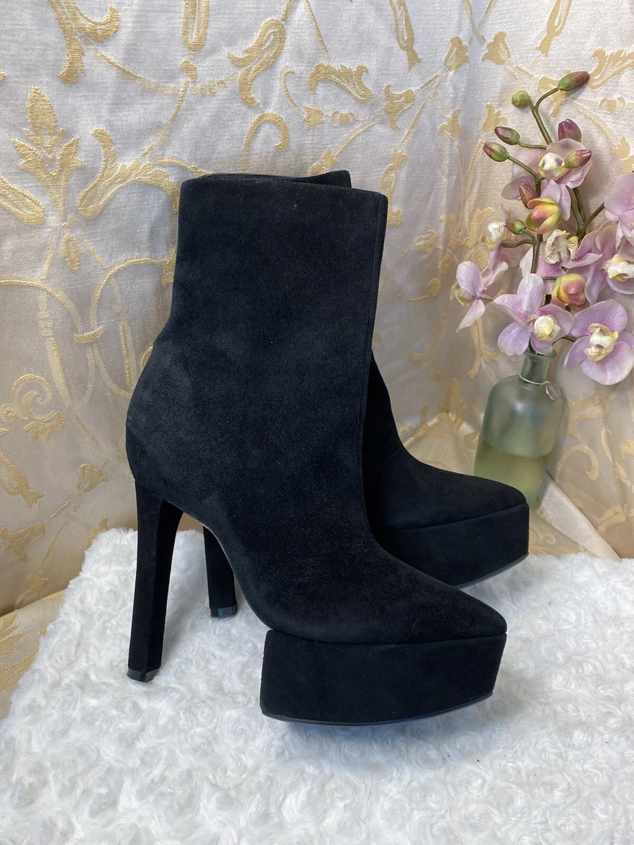 Theyskens Theory Womens Black Suede Heels Stil Platform Bootie Boots 8.5M NICE