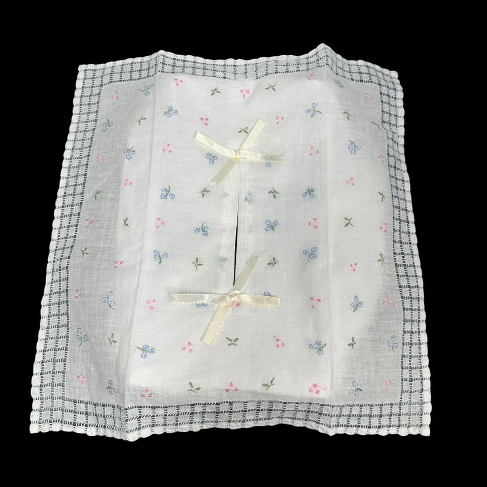 Baby Nursery Tissue Box Cover Unisex Embroidered Fabric White Rectangular - Image 3 of 4